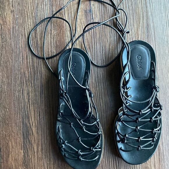 Chloe Womens Jamie Knot Strappy Leather Ankle Wrap Sandals - Picture 2 of 6